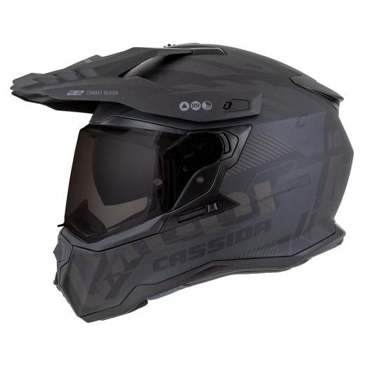 Motocross Helmet CASSIDA ROAD RUNNER TechniX black matt/ black/ grey/ black matt peak M