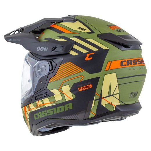 Motocross Helmet CASSIDA ROAD RUNNER TechniX green matt/ black/ orange/ grey/ black matt peak XS