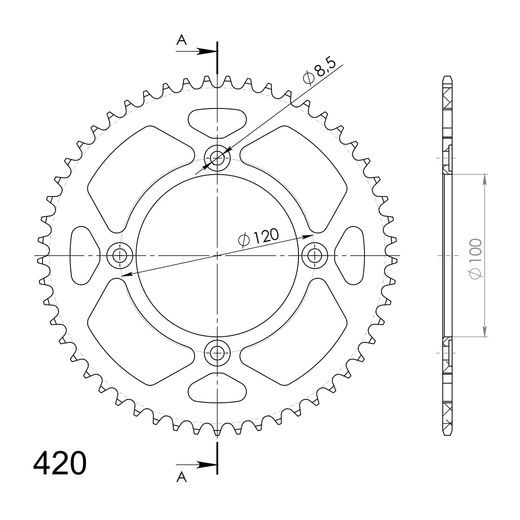 Aluminijasti zadnji verižnik (zobnik) SUPERSPROX RAL-6618:53-RED rdeč 53T, 420