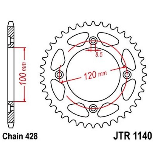 Zadnji verižnik (zobnik) JT JTR 1140-63 63T, 428