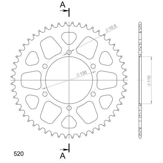 Aluminijasti zadnji verižnik (zobnik) SUPERSPROX RAL-486:52-BLK črna 52T, 520