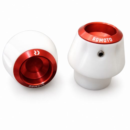 Crash protectors RDMOTO KTM13N bela with red caps za KTM Super Duke 1290 / R 2014-2025, KTM Super Duke 1390 R / R EVO 2024-2026
