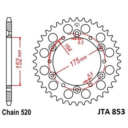 Aluminijasti zadnji verižnik (zobnik) JT JTA 853-49 49T, 520
