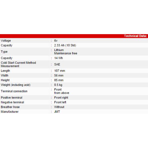 Lithium-ion akumulator JMT YB612L-FP