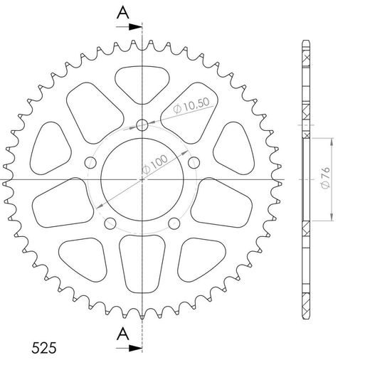 Aluminijasti zadnji verižnik (zobnik) SUPERSPROX RAL-7092:48-BLK črna 48T, 525