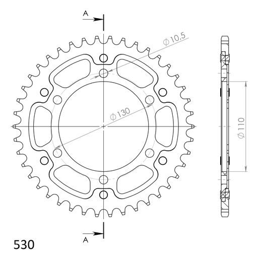 Rear sprocket SUPERSPROX STEALTH RST-479:42-GLD zlata 42T, 530
