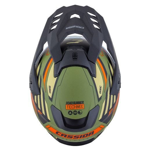 Motocross Helmet CASSIDA ROAD RUNNER TechniX green matt/ black/ orange/ grey/ black matt peak XL