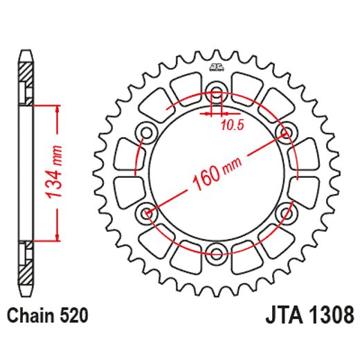 Aluminijasti zadnji verižnik (zobnik) JT JTA 1308-44GLD 44T, 520 Zlat