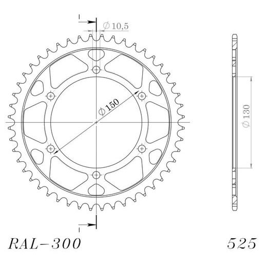 Aluminijasti zadnji verižnik (zobnik) SUPERSPROX RAL-300:42-BLK črna 42T, 525