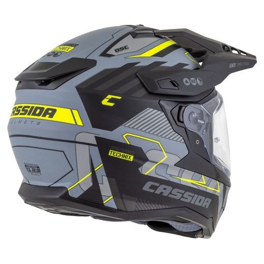 Motocross Helmet CASSIDA ROAD RUNNER TechniX grey matt/ black/ yellow fluo/ black matt peak S