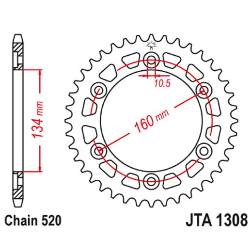 Aluminijasti zadnji verižnik (zobnik) JT JTA 1308-45BLK 45T, 520 Črn