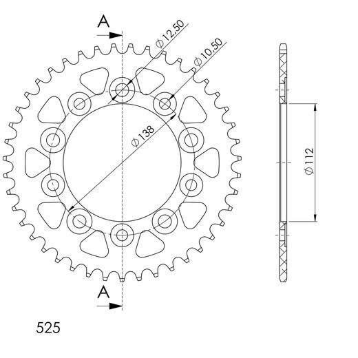 Aluminijasti zadnji verižnik (zobnik) SUPERSPROX RAL-1304:43-RED rdeč 43T, 525