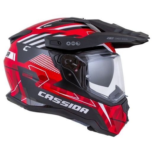 Motocross Helmet CASSIDA ROAD RUNNER TechniX red/ black/ white/ grey/ black matt peak S