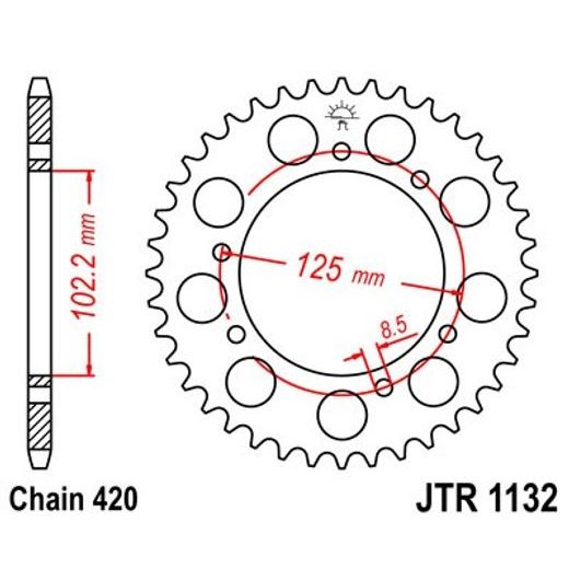 Zadnji verižnik (zobnik) JT JTR 1132-53 53T, 420