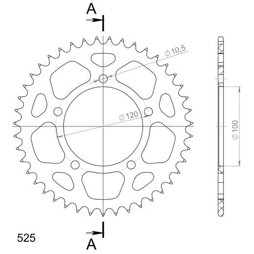 Aluminijasti zadnji verižnik (zobnik) SUPERSPROX RAL-702:43-BLK črna 43T, 525