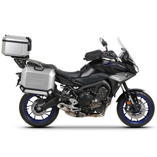 Komplet aluminijastih kovčkov z nosilci in ploščo SHAD TERRA BLACK, 37L zadnji kovček in 36L/47L stranski kovčki SHAD YAMAHA MT-09 Tracer / Tracer 900
