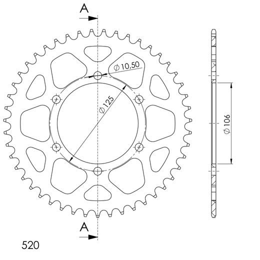 Aluminijasti zadnji verižnik (zobnik) SUPERSPROX RAL-2013:47-BLK črna 47T, 520