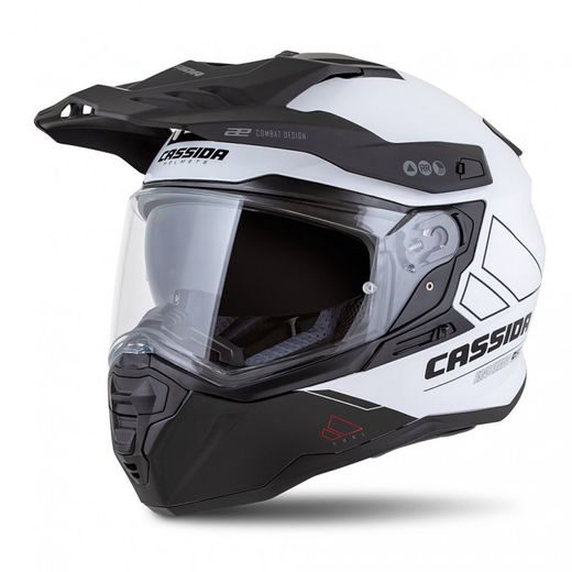 Motocross Helmet CASSIDA ROAD RUNNER DUAL white/ black/ black matt peak M