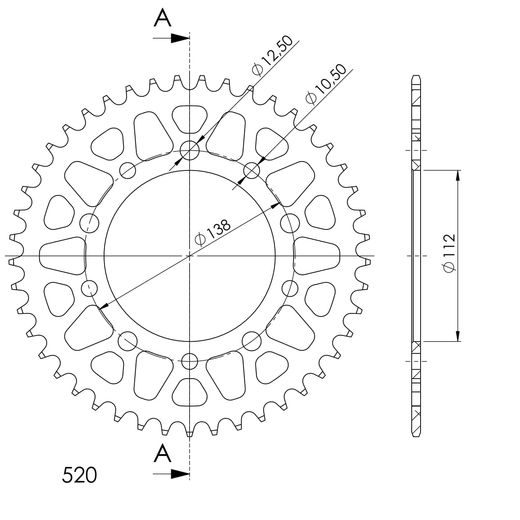 Aluminijasti zadnji verižnik (zobnik) SUPERSPROX RAL-1303:44-BLK črna 44T, 520