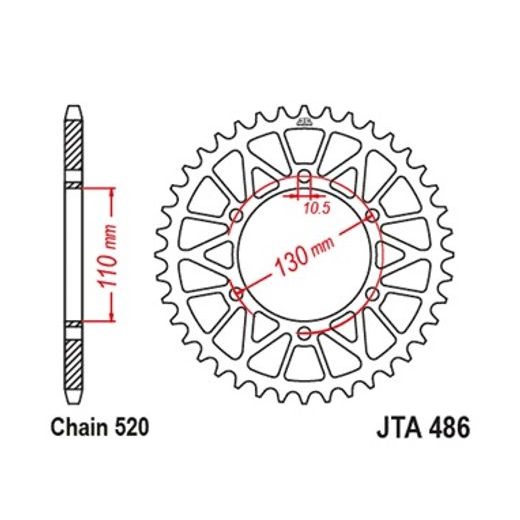 Aluminijasti zadnji verižnik (zobnik) JT JTA 486-51BLK 51T, 520 Črn