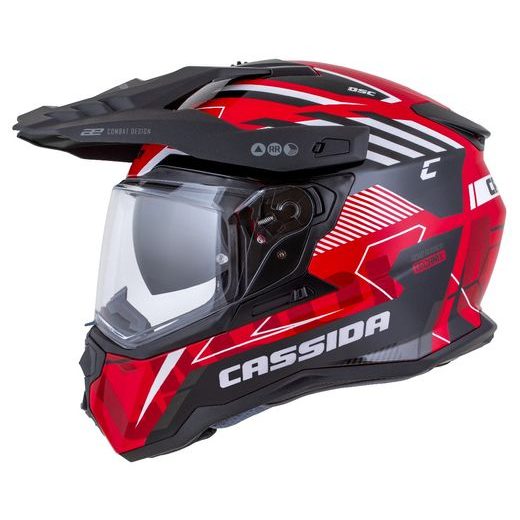 Motocross Helmet CASSIDA ROAD RUNNER TechniX red/ black/ white/ grey/ black matt peak XS