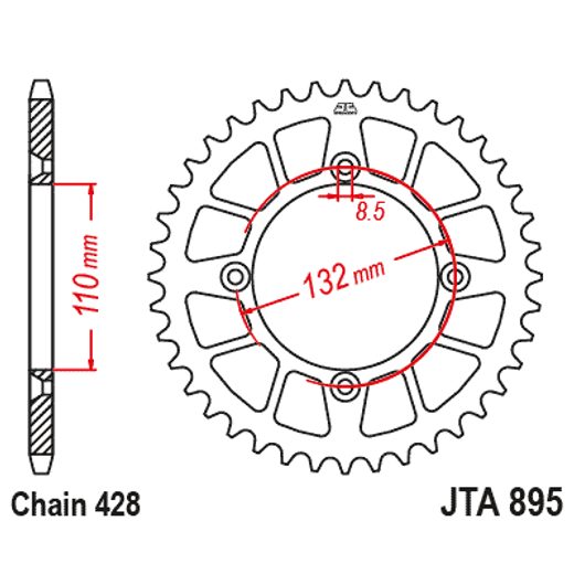 Aluminijasti zadnji verižnik (zobnik) JT JTA 895-49RED 49)T, nt((428 Rdeč