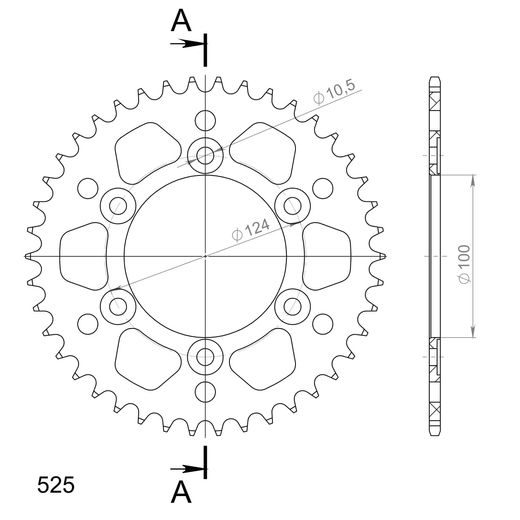 Aluminijasti zadnji verižnik (zobnik) SUPERSPROX RAL-745:42-BLK črna 42T, 525