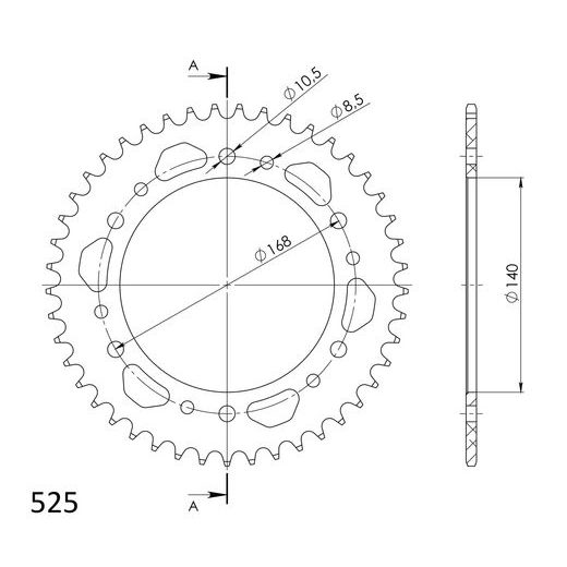 Aluminijasti zadnji verižnik (zobnik) SUPERSPROX RAL-6:45-BLK črna 45T, 525