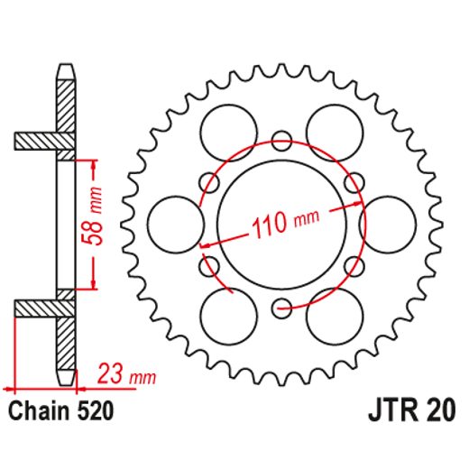 Zadnji verižnik (zobnik) JT JTR 20-40 40T, 520