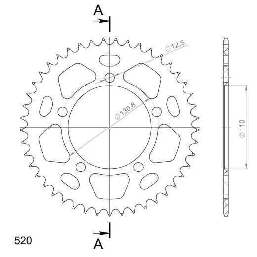 Aluminijasti zadnji verižnik (zobnik) SUPERSPROX RAL-7_520:45-BLK črna 45T, 520