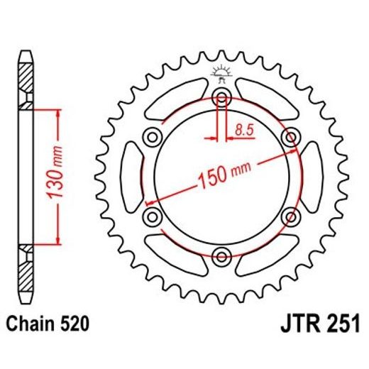 Zadnji verižnik (zobnik) JT JTR 251-47ZBK 47T, 520 Black Zinc