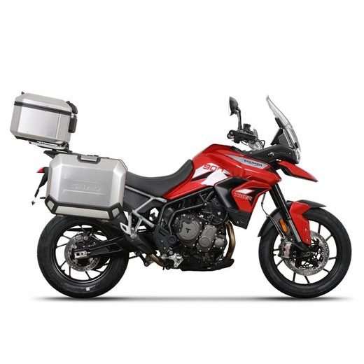 Komplet aluminijastih kovčkov z nosilci in ploščo SHAD TERRA, 37L zadnji kovček in 36L/47L stranski kovčki SHAD TRIUMPH Tiger 900