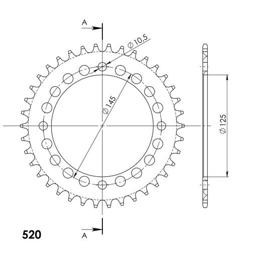 Aluminijasti zadnji verižnik (zobnik) SUPERSPROX RAL-1857:38-BLK črna