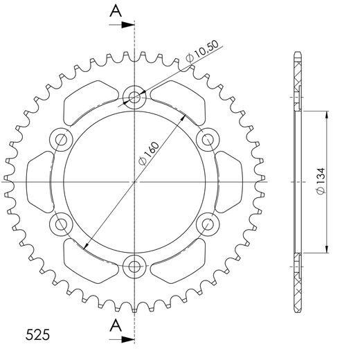 Aluminijasti zadnji verižnik (zobnik) SUPERSPROX RAL-1307:46-BLK črna 46T, 525