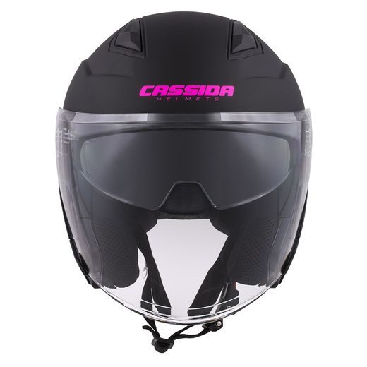 Jet čelada CASSIDA JET TECH black matt / violet logos XS