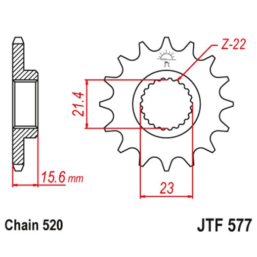 Sprednji verižnik JT JTF 577-15 15T, 520