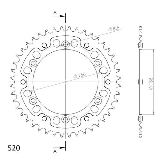 Rear sprocket SUPERSPROX STEALTH RST-1512:44-GLD zlata 44T, 520
