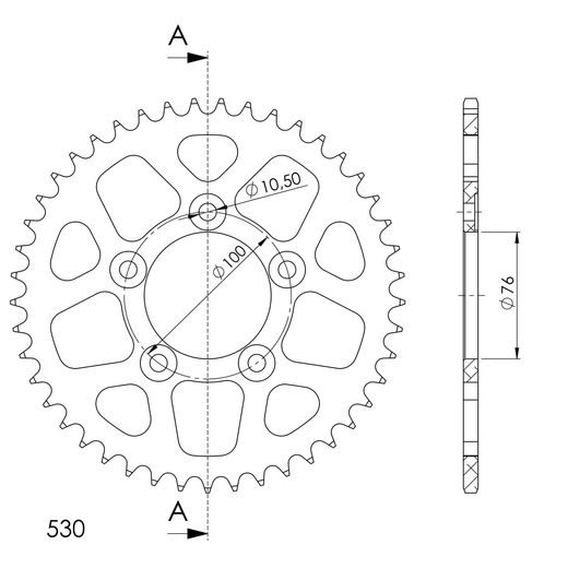 Aluminijasti zadnji verižnik (zobnik) SUPERSPROX RAL-7090:44-BLK črna 44T, 530