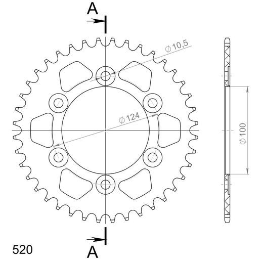 Aluminijasti zadnji verižnik (zobnik) SUPERSPROX RAL-735:40-BLK črna 40T, 520