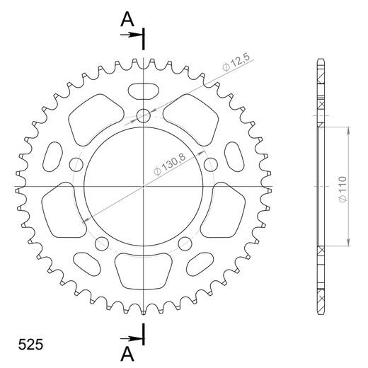 Rear ALU sprocket SUPERSPROX RAL-7:45-RED rdeč 45T, 525