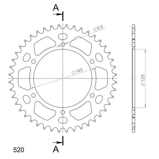 Aluminijasti zadnji verižnik (zobnik) SUPERSPROX RAL-405:44-RED rdeč 44T, 520