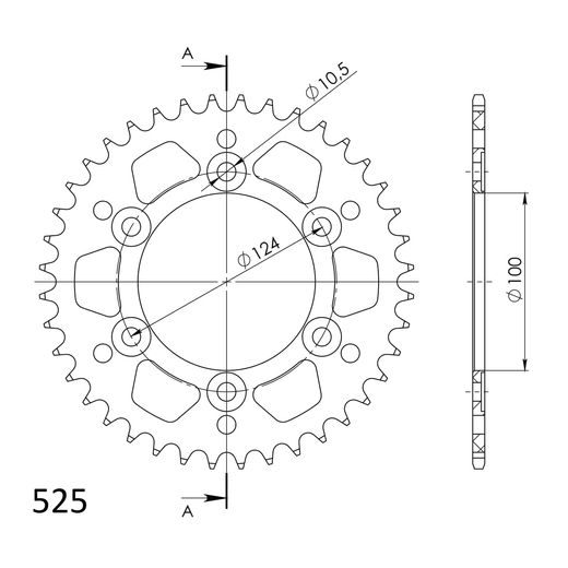 Aluminijasti zadnji verižnik (zobnik) SUPERSPROX RAL-745:40-BLK črna 40T, 525