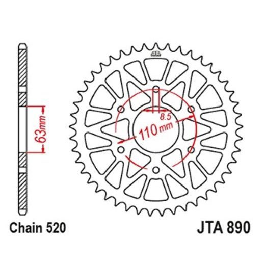 Aluminijasti zadnji verižnik (zobnik) JT JTA 890-44BLK 44T Črn