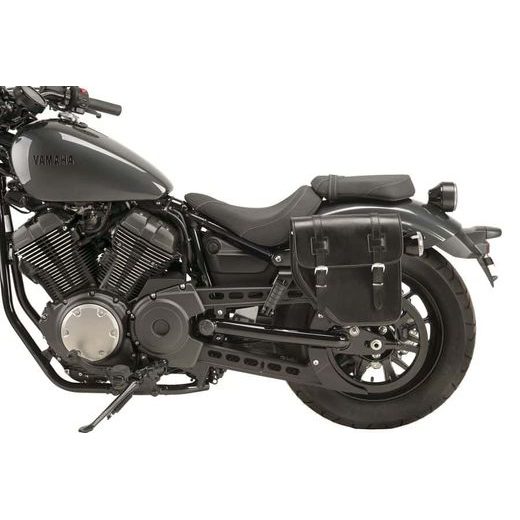 Leather saddlebag CUSTOMACCES API003N črna pair, with side metal base + universal support