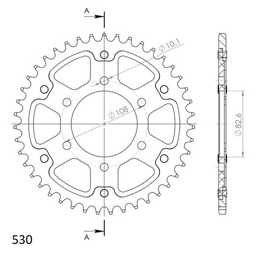 Rear sprocket SUPERSPROX STEALTH RST-1524:44-SLV srebrna 44T, 530