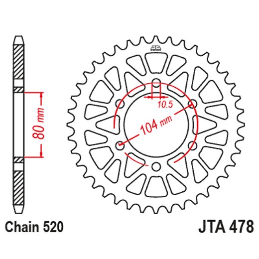Aluminijasti zadnji verižnik (zobnik) JT JTA 478-44GLD 44T, 520 Zlat