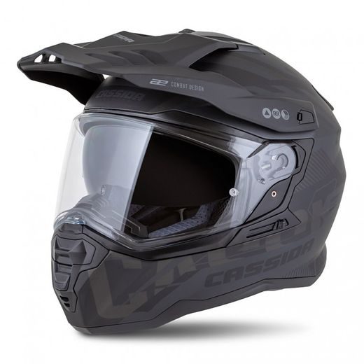 Motocross Helmet CASSIDA ROAD RUNNER TechniX black matt/ black/ grey/ black matt peak XS