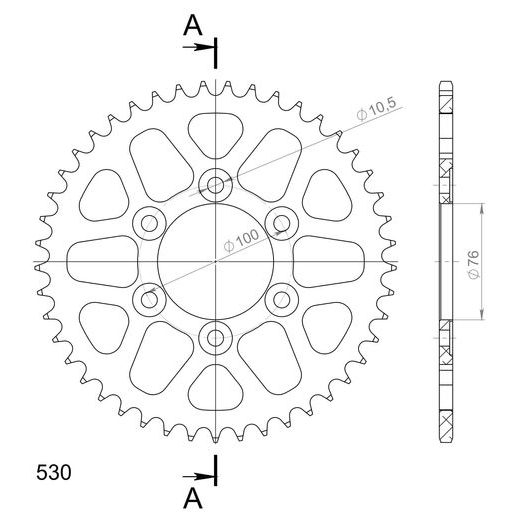 Rear ALU sprocket SUPERSPROX RAL-816:45-BLK črna 45T, 530