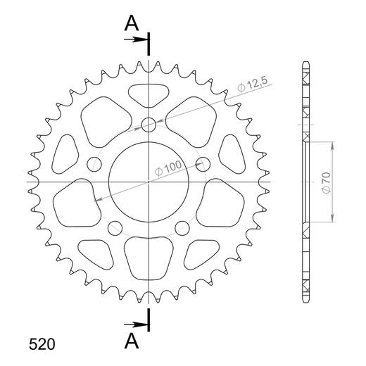 Aluminijasti zadnji verižnik (zobnik) SUPERSPROX RAL-728:40-BLK črna 40T, 520
