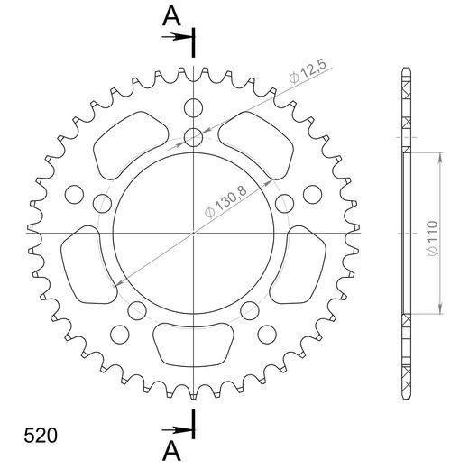 Aluminijasti zadnji verižnik (zobnik) SUPERSPROX RAL-7_520:43-BLK črna 43T, 520